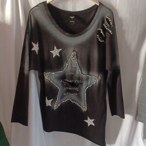 Zarga funky fun top/tunic, assymetrical hem, rhinestones & studs